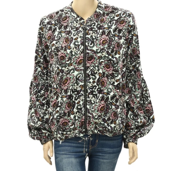 Free People RARE stunning lightweight floral crewneck jacket, size medium. - Picture 3 of 13